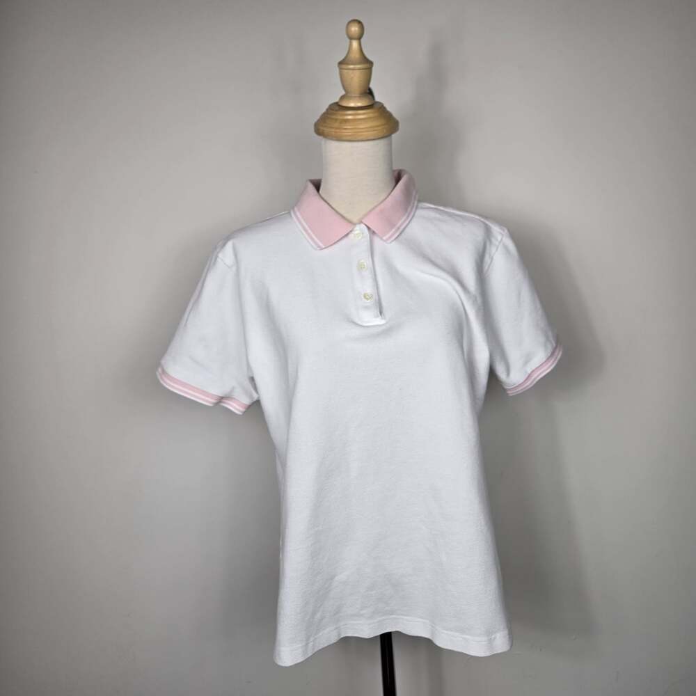 Vintage Izod Club Golf Polo Shirt White Pink Preppy Country Club L Classic Fit